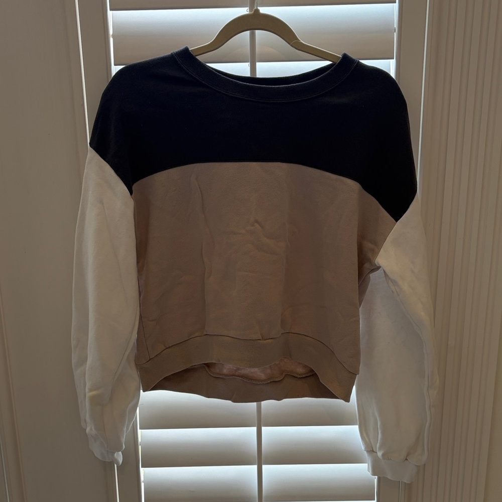 Abercrombie & Fitch Colorblock Crewneck Sweater - Black, Taupe, White